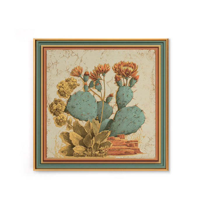 Cactus Botanical Plate Framed Canvas Print, Desert Art, Southwestern Decor, Oil Painting, Desert, Bedroom Wall Art, DES-1x1-8