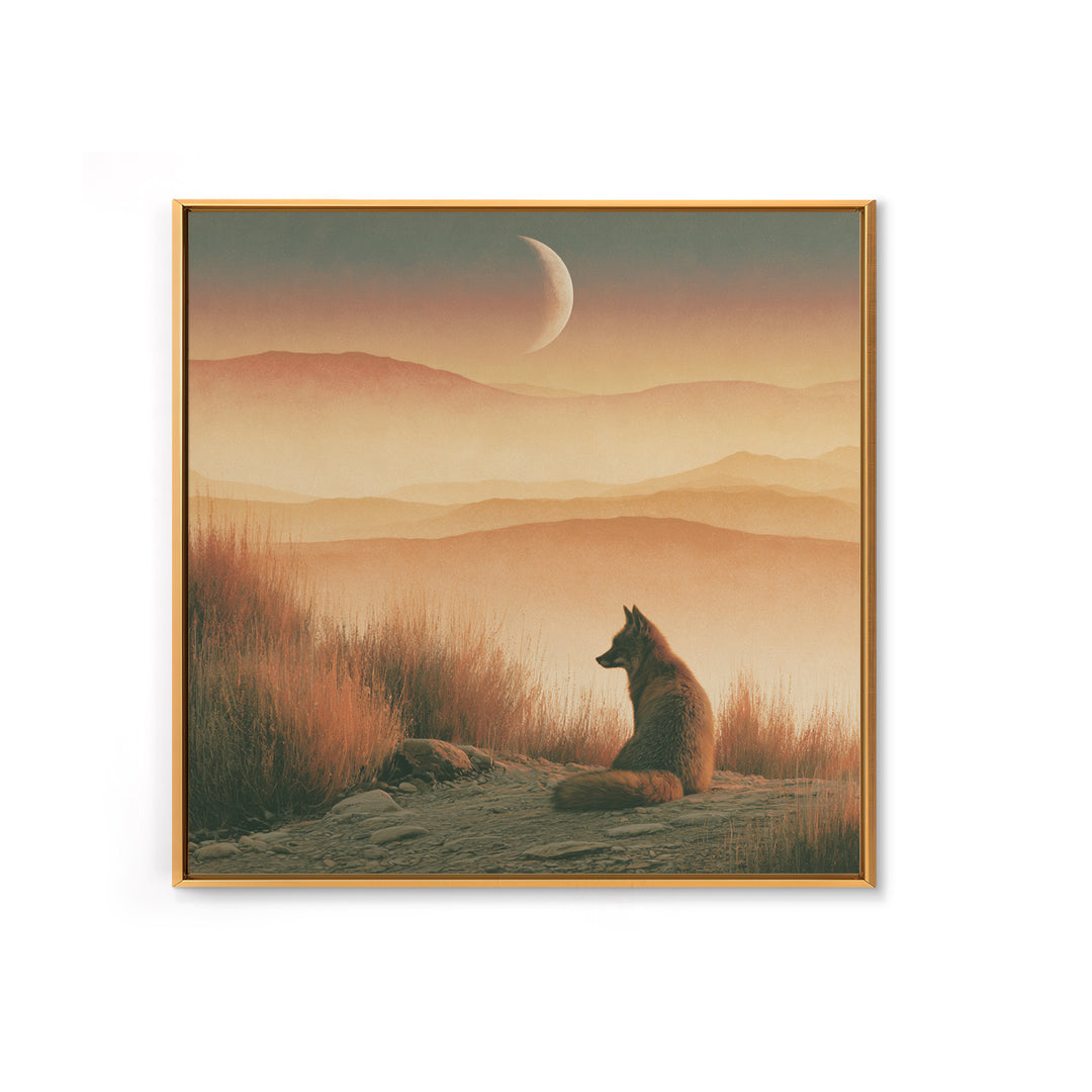 Desert Fox Beneath a Crescent Moon Canvas Print, Desert Art, Printable Wall Art, Southwestern Decor, Fine Art, Desert, DES-1x1-89