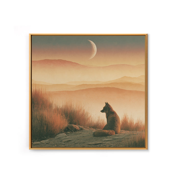 Desert Fox Beneath a Crescent Moon Canvas Print, Desert Art, Printable Wall Art, Southwestern Decor, Fine Art, Desert, DES-1x1-89