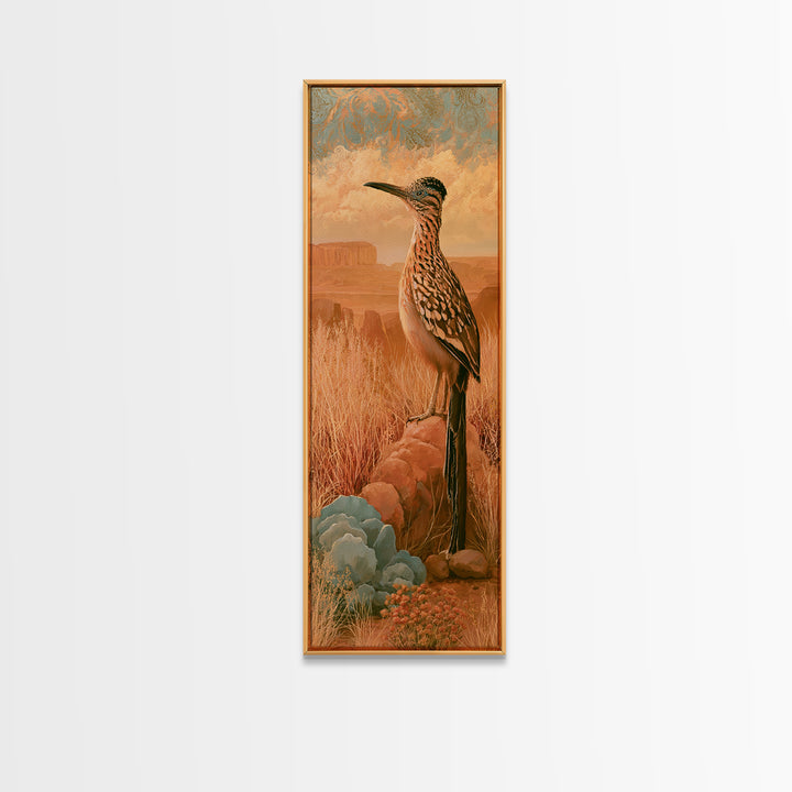 Roadrunner Bird in a Dry Wash Canvas Print, Desert Art, Modern Decor, Southwestern Decor, Fine Art, Desert, Room Decor, DES-1x3-2