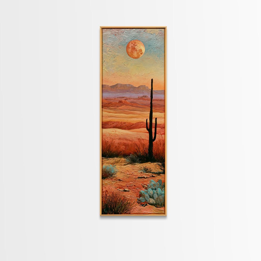 Desert Moon over Rolling Sand Canvas Print, Desert Art, Neutral Decor, Southwestern Decor, Oil Painting, Desert, Wall Decor, DES-1x3-22