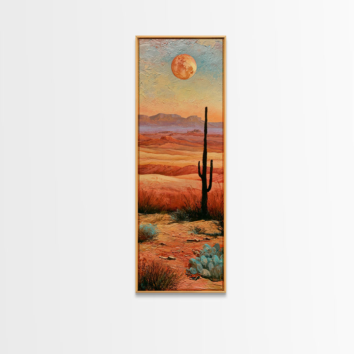 Desert Moon over Rolling Sand Canvas Print, Desert Art, Neutral Decor, Southwestern Decor, Oil Painting, Desert, Wall Decor, DES-1x3-22