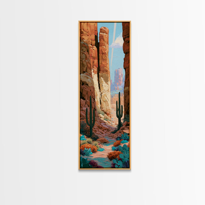 Sandstone Canyon with Dramatic Light Beam Framed Canvas Print, Desert Art, Southwestern Decor, Oil Painting, Desert, DES-1x3-4