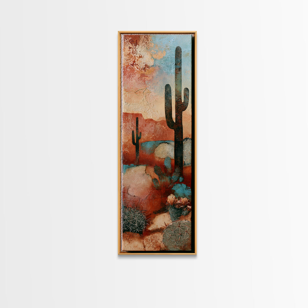 Cactus Botanical Plate Canvas Print, Desert Art, Boho Wall Art, Southwestern Decor, Oil Painting, Desert, Living Room Art, DES-1x3-44