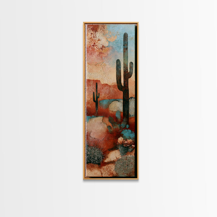 Cactus Botanical Plate Canvas Print, Desert Art, Boho Wall Art, Southwestern Decor, Oil Painting, Desert, Living Room Art, DES-1x3-44