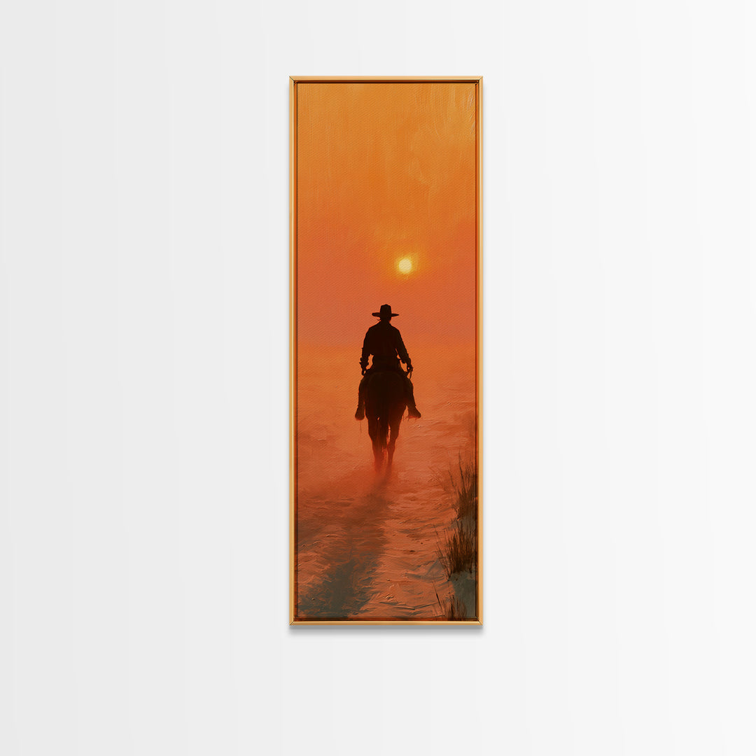 Dusty Horseback Rider at Sunset Canvas Print, Desert Art, Modern Decor, Southwestern Decor, Oil Painting, Desert, Room Decor, DES-1x3-59