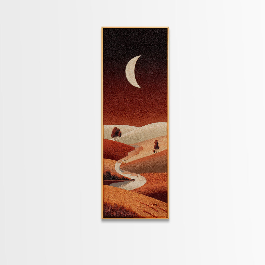 Saharan Dunes with Tiny Caravan Silhouettes Framed Canvas Print, Desert Art, Southwestern Decor, Oil Painting, Desert, DES-1x3-62