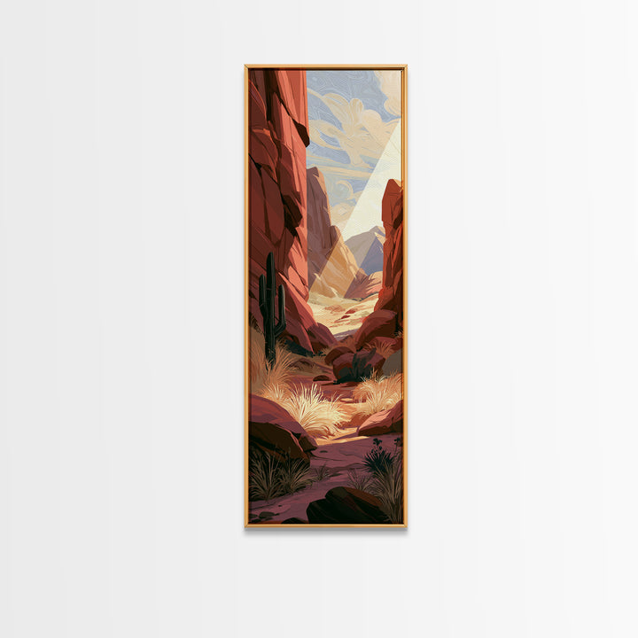 Sandstone Canyon with Dramatic Light Beam Framed Canvas Print, Desert Art, Nature Wall Art, Southwestern Decor, Desert, DES-1x3-76