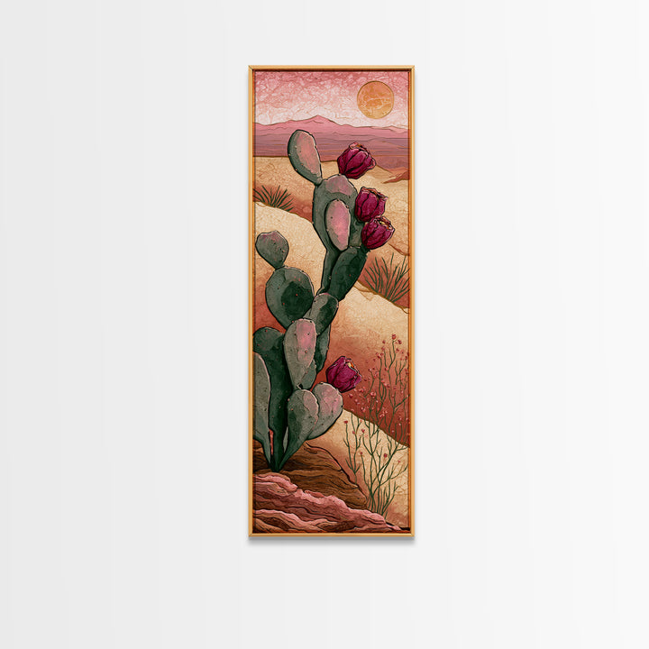 Prickly Pear Cactus Framed Canvas Print, Desert Art, Art Print, Southwestern Decor, Oil Painting, Desert, Original Painting, DES-1x3-79