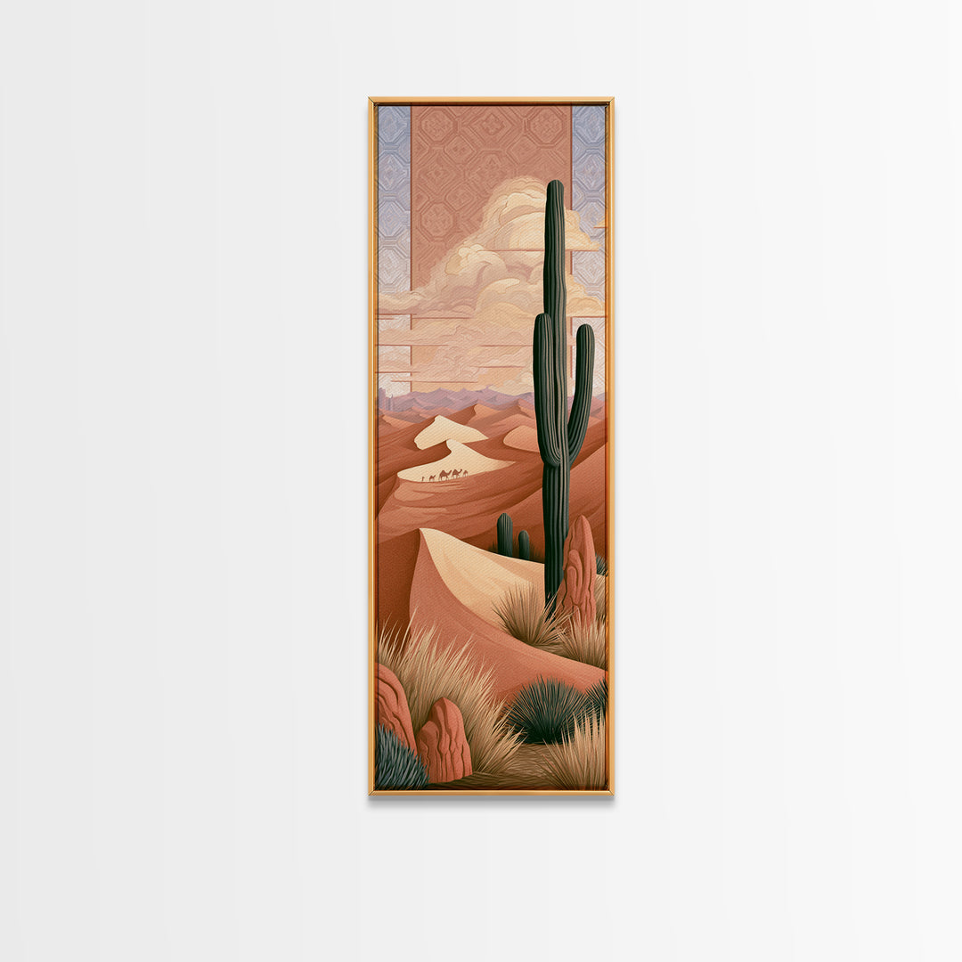 Saharan Dunes with Tiny Caravan Silhouettes Canvas Print, Desert Art, Print, Southwestern Decor, Desert, Watercolor Painting, DES-1x3-86