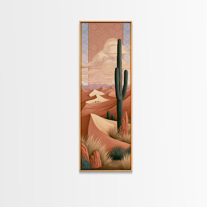 Saharan Dunes with Tiny Caravan Silhouettes Canvas Print, Desert Art, Print, Southwestern Decor, Desert, Watercolor Painting, DES-1x3-86