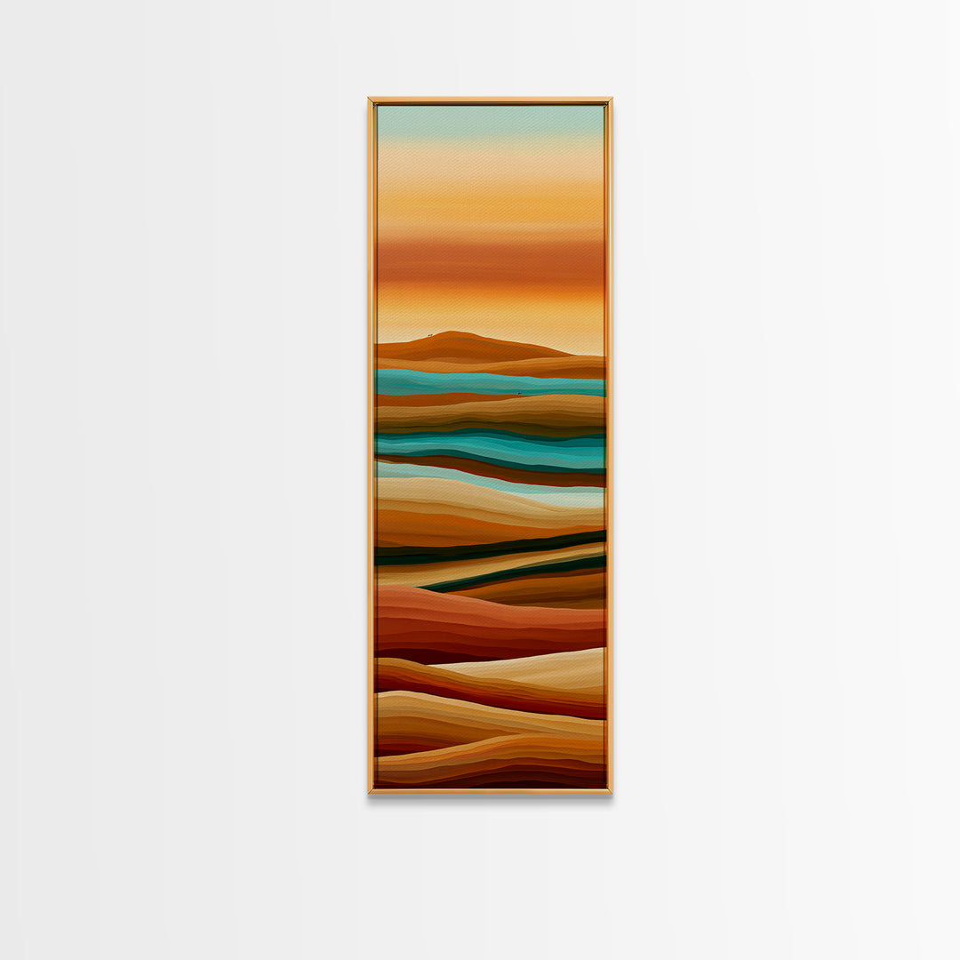 Camel Caravan Crossing Golden Dunes Framed Canvas Print, Desert Art, Digital Prints, Southwestern Decor, Fine Art, Desert, DES-1x3-91