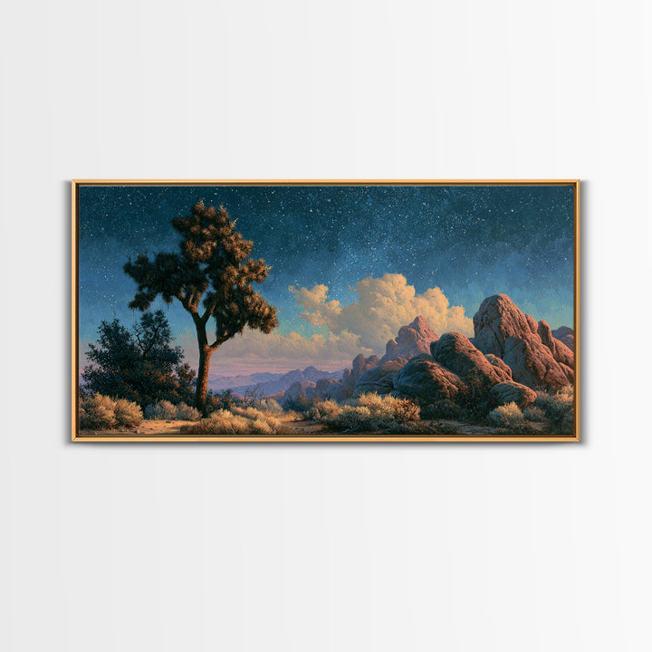 Joshua Tree under Star Filled Night Canvas Print, Desert Art, Wall Decor, Southwestern Decor, Desert, Living Room Decor, DES-2x1-2