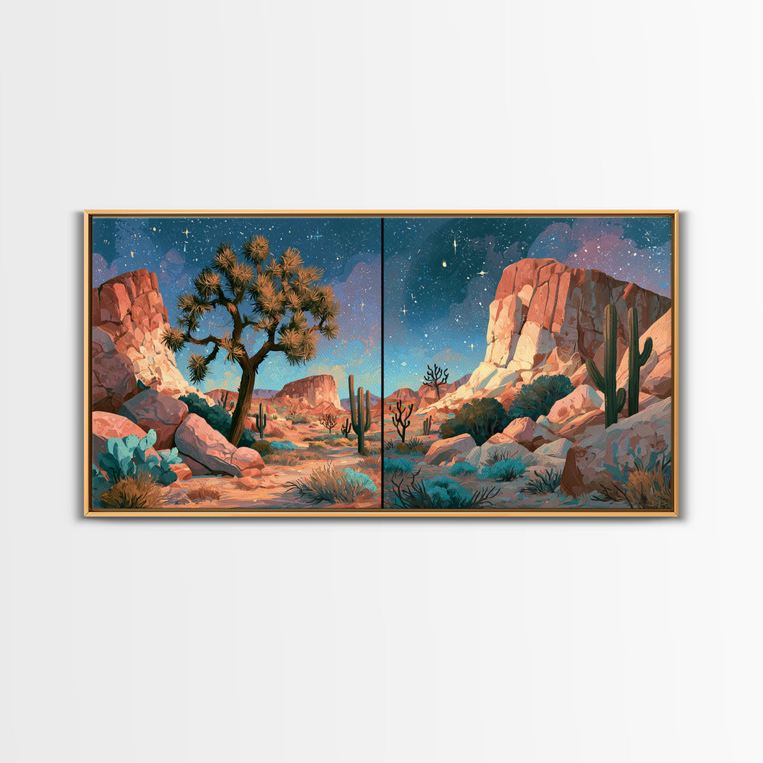 Joshua Tree under Star Filled Night Canvas Print, Desert Art, Wall Decor, Southwestern Decor, Desert, Living Room Decor, DES-2x1-26