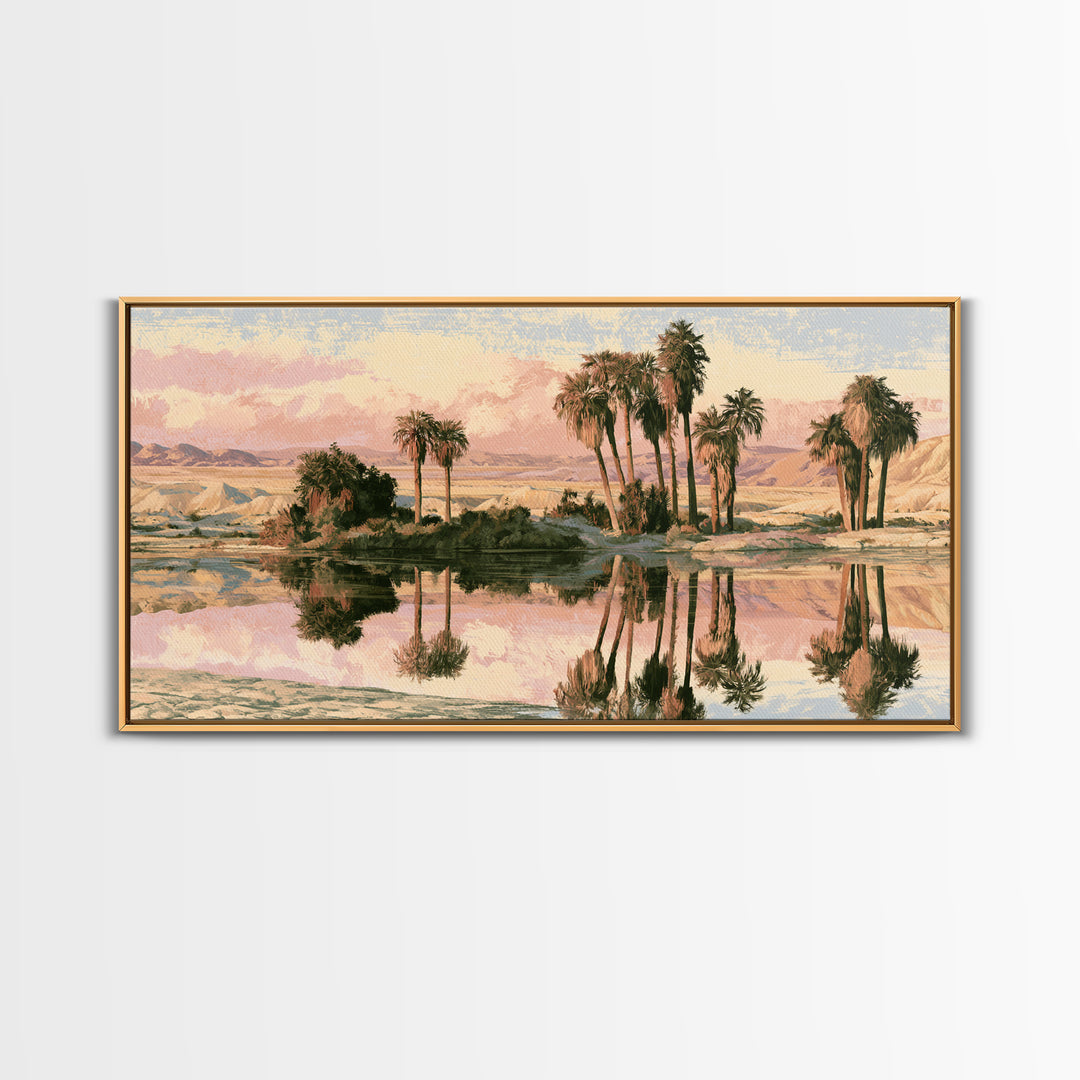 Palm Oasis Reflected Framed Canvas Print, Desert Art, Room Decor, Southwestern Decor, Fine Art, Desert, Abstract Wall Art, DES-2x1-35