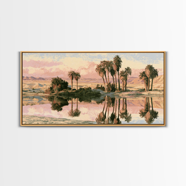Palm Oasis Reflected Framed Canvas Print, Desert Art, Room Decor, Southwestern Decor, Fine Art, Desert, Abstract Wall Art, DES-2x1-35
