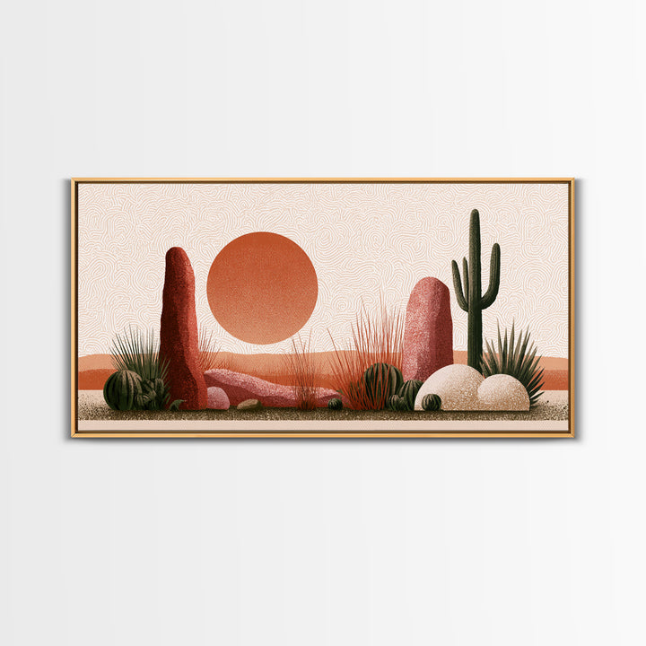 Minimal Beige Sun Canvas Print, Desert Art, Printable Wall Art, Southwestern Decor, Watercolor Art, Desert, Modern Wall Art, DES-2x1-66