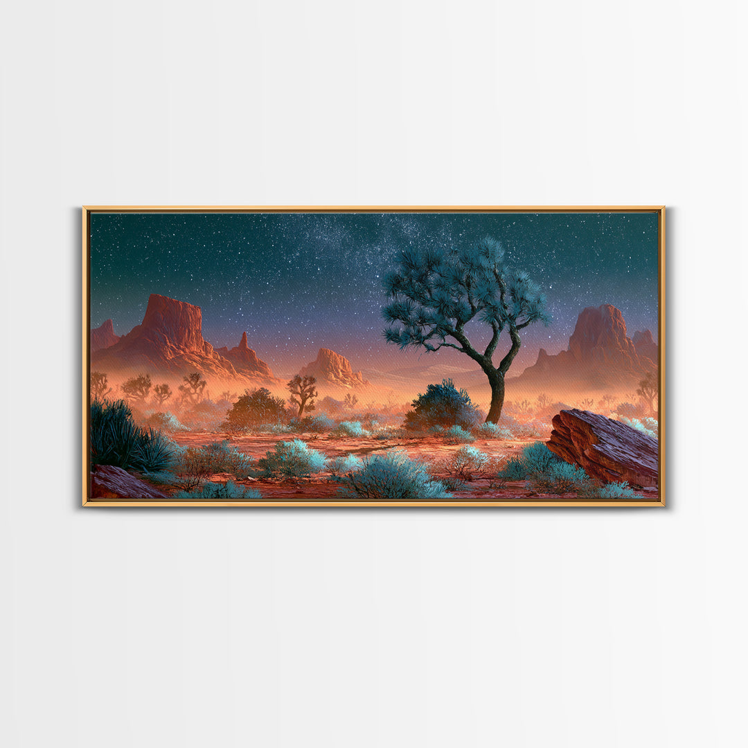 Joshua Tree under Star Filled Night Canvas Print, Desert Art, Printable Art, Southwestern Decor, Desert, Colorful Wall Art, DES-2x1-74