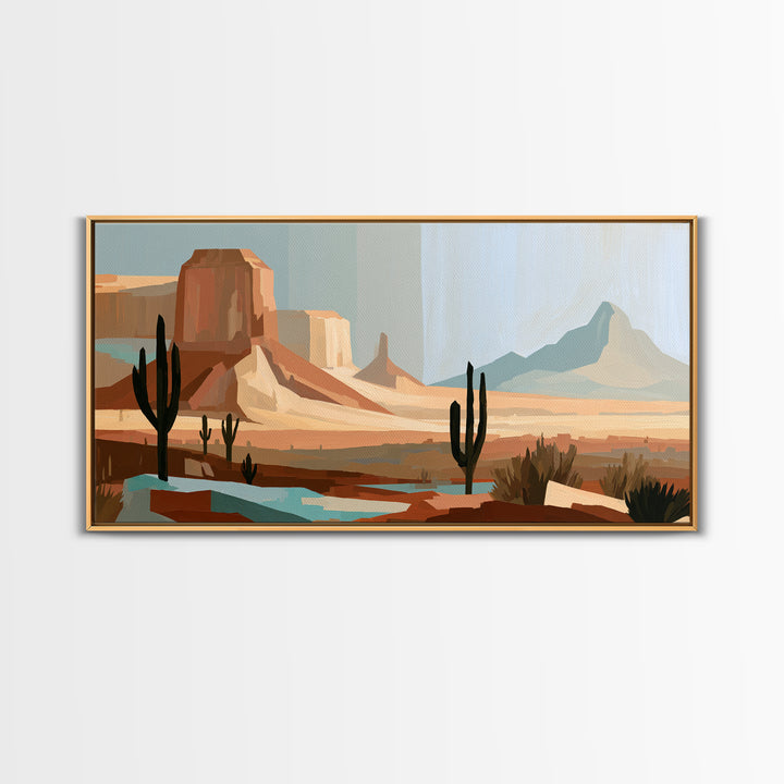 Terracotta and Cream Geometric Landscape Framed Canvas Print, Desert Art, Boho, Southwestern Decor, Watercolor Art, Desert, DES-2x1-86