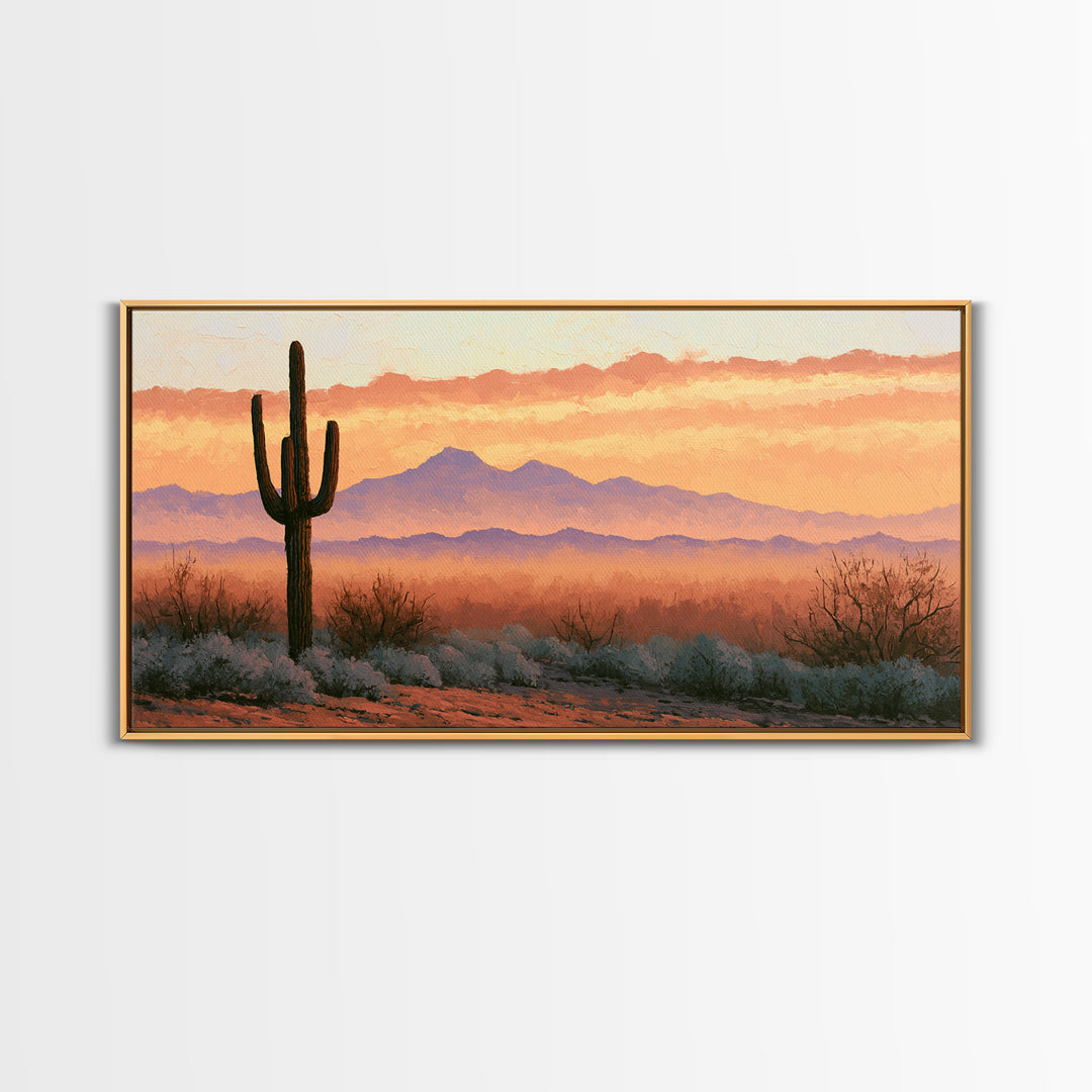 Saguaro Cactus under Orange Sunset Sky Canvas Print, Desert Art, Landscape Art, Southwestern Decor, Fine Art, Desert, DES-2x1-93