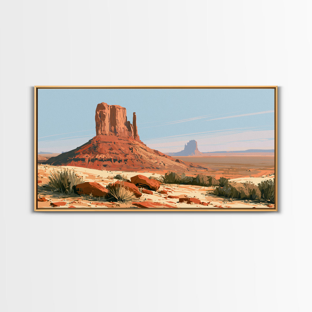 Abstract Mesa Landscape Framed Canvas Print, Desert Art, Statement Artwork, Southwestern Decor, Oil Painting, Desert, DES-2x1-95