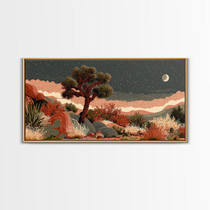 Joshua Tree under Star Filled Night Canvas Print, Desert Art, Printable Art, Southwestern Decor, Desert, Colorful Wall Art, DES-2x1-98