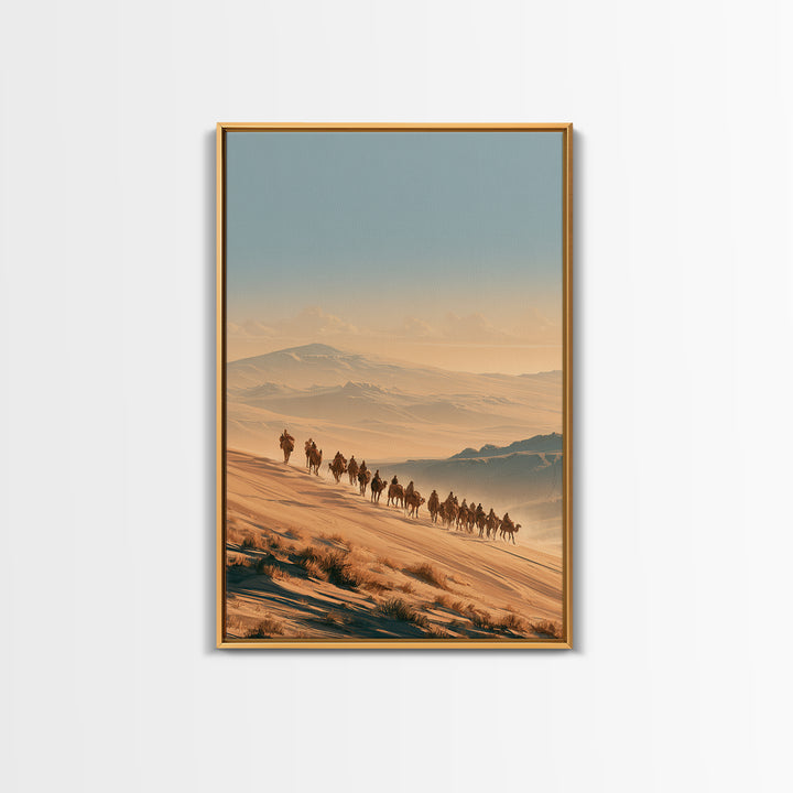 Camel Caravan Crossing Golden Dunes Canvas Print, Desert Art, Large Wall Art, Southwestern Decor, Oil Painting, Desert, DES-2x3-15