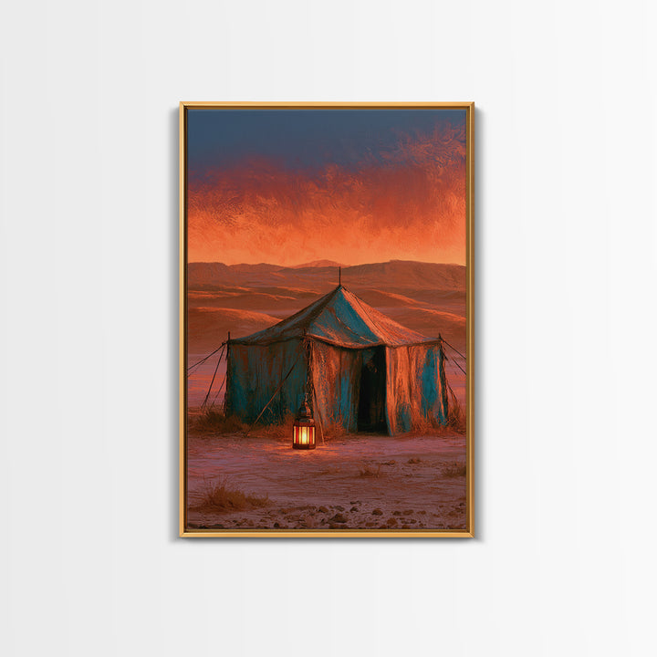 Moroccan Desert Tent Framed Canvas Print, Desert Art, Boho, Southwestern Decor, Desert, Mountain Wall Art, Landscape Wall Art, DES-2x3-19