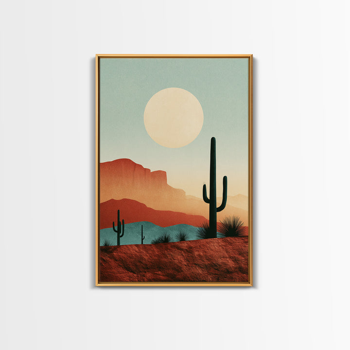 Minimal Beige Sun Framed Canvas Print, Desert Art, Digital Prints, Southwestern Decor, Oil Painting, Desert, Boho Wall Art, DES-2x3-30