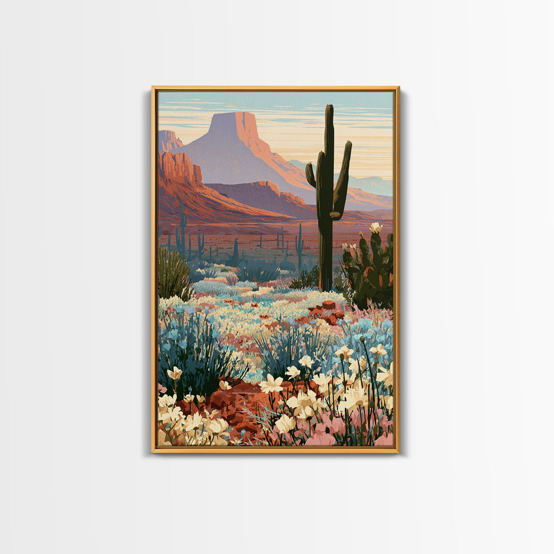 Desert Wildflowers After Spring Rain Framed Canvas Print, Desert Art, Textured Painting, Southwestern Decor, Fine Art, Desert, DES-2x3-36