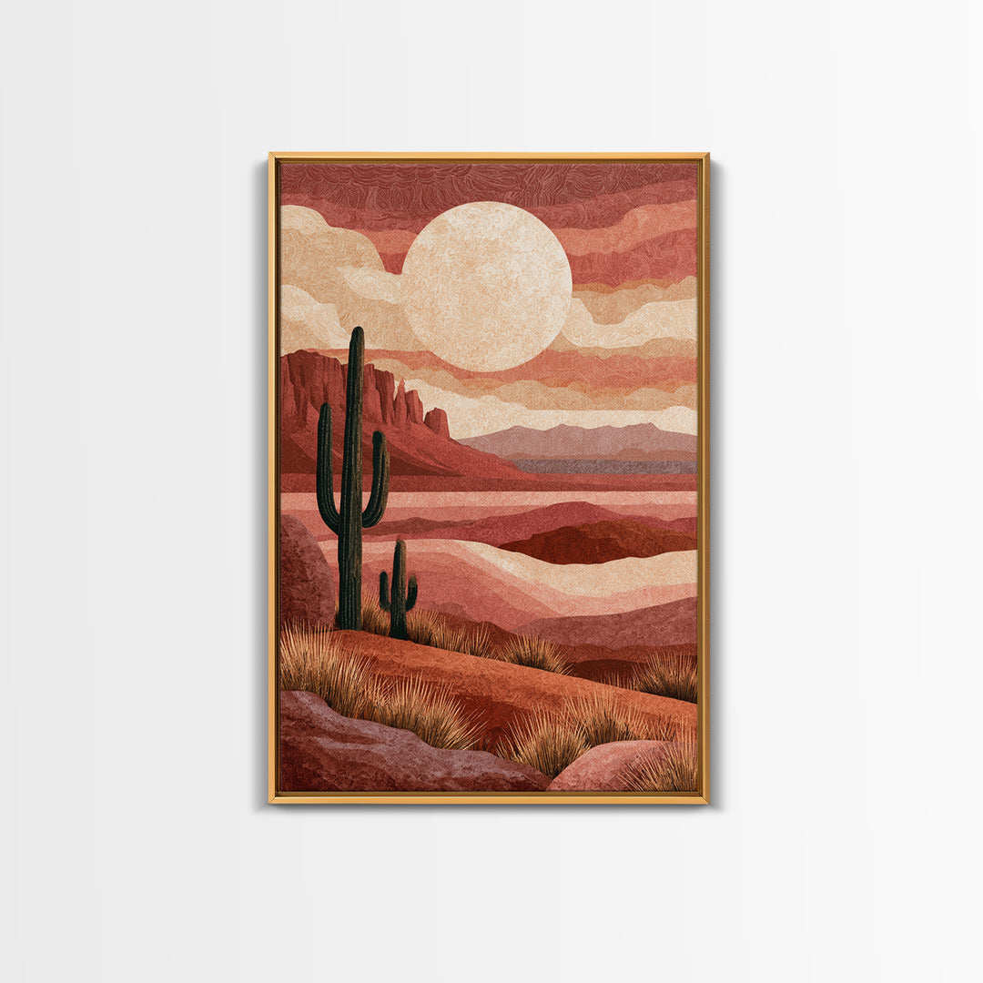 Desert Moon over Rolling Sand Framed Canvas Print, Desert Art, Wall Art Prints, Southwestern Decor, Watercolor Art, Desert, DES-2x3-42