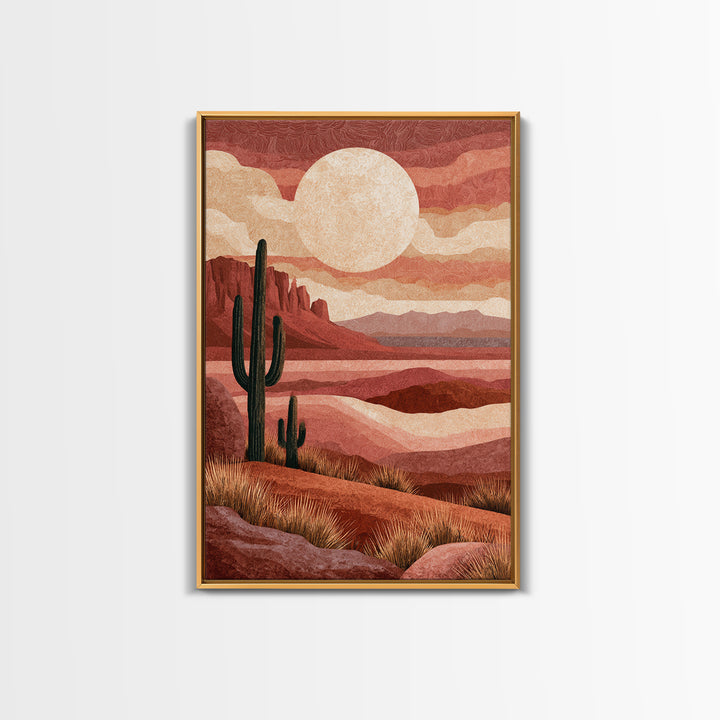 Desert Moon over Rolling Sand Framed Canvas Print, Desert Art, Wall Art Prints, Southwestern Decor, Watercolor Art, Desert, DES-2x3-42