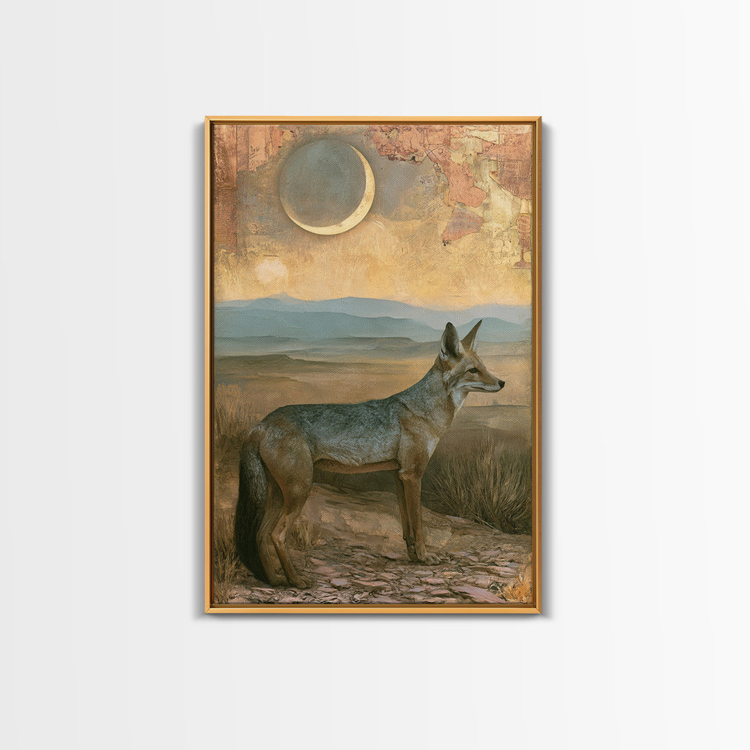 Desert Fox Beneath a Crescent Moon Canvas Print, Desert Art, Bedroom Wall Art, Southwestern Decor, Desert, Fine Art Print, DES-2x3-49