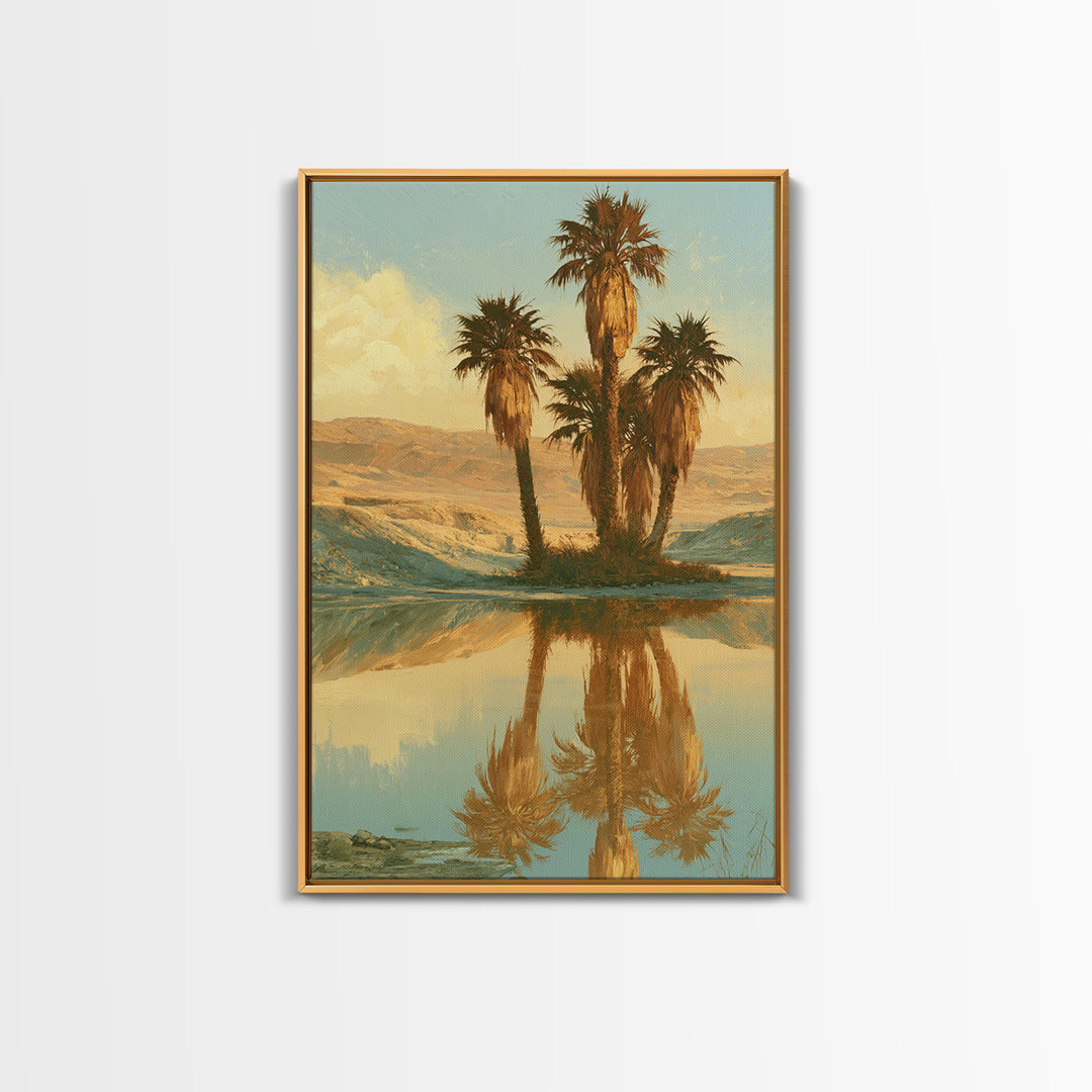 Palm Oasis Reflected Canvas Print, Desert Art, Living Room Art, Southwestern Decor, Oil Painting, Desert, Contemporary Art, DES-2x3-71