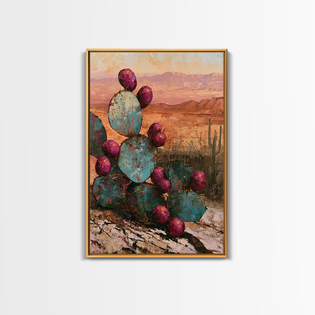 Prickly Pear Cactus Framed Canvas Print, Desert Art, Nature Wall Art, Southwestern Decor, Fine Art, Desert, Home Decor, DES-2x3-75