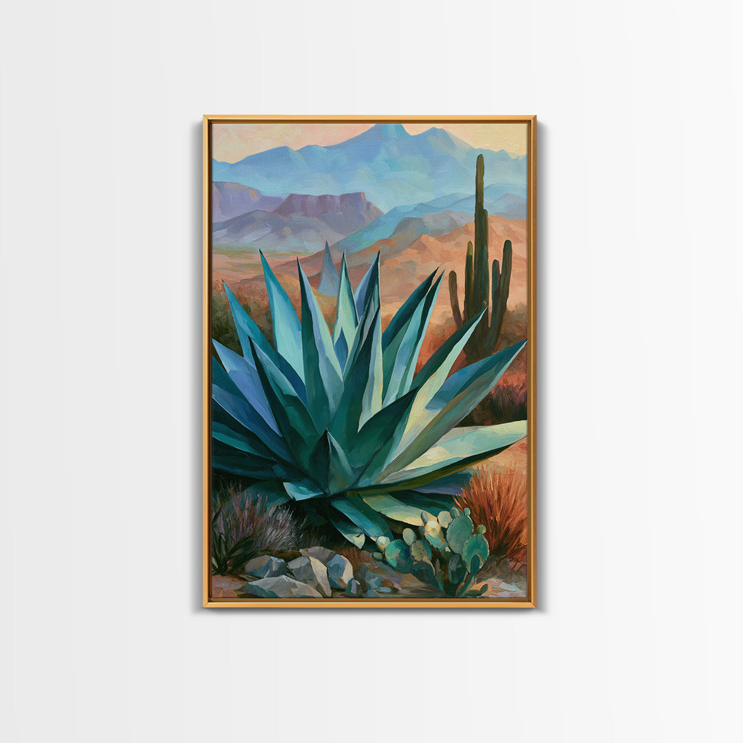 Agave Plant Closeup Framed Canvas Print, Desert Art, Art Print, Southwestern Decor, Fine Art, Desert, Original Painting, DES-2x3-8