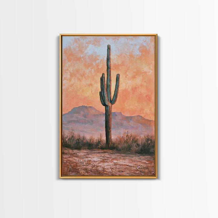 Saguaro Cactus under Orange Sunset Sky Canvas Print, Desert Art, Living Room Art, Southwestern Decor, Fine Art, Desert, DES-2x3-81