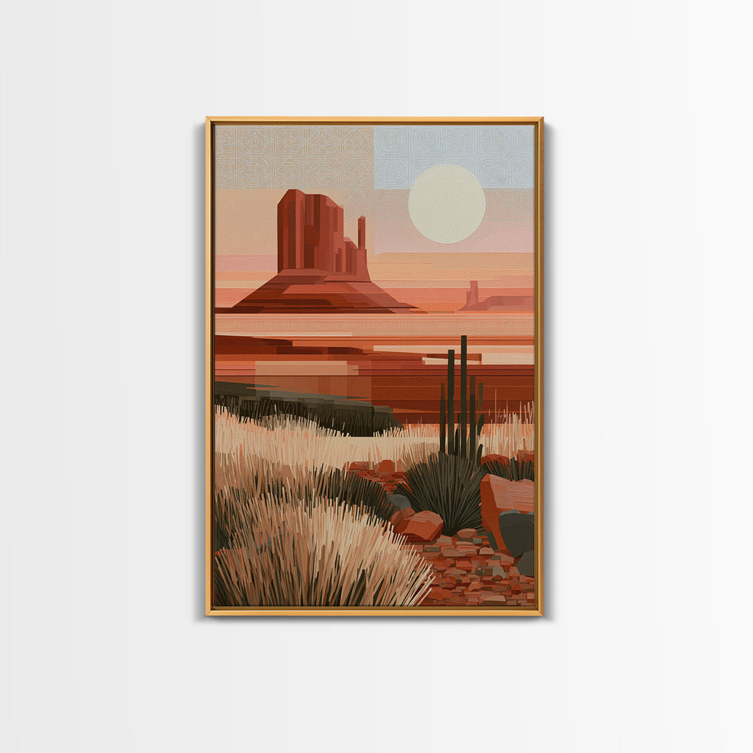 Terracotta and Cream Geometric Landscape Framed Canvas Print, Desert Art, Living Room Decor, Southwestern Decor, Desert, DES-2x3-98