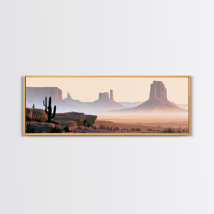 Monument Valley Silhouette Framed Canvas Print, Desert Art, Botanical Art, Southwestern Decor, Watercolor Art, Desert, DES-3x1-1