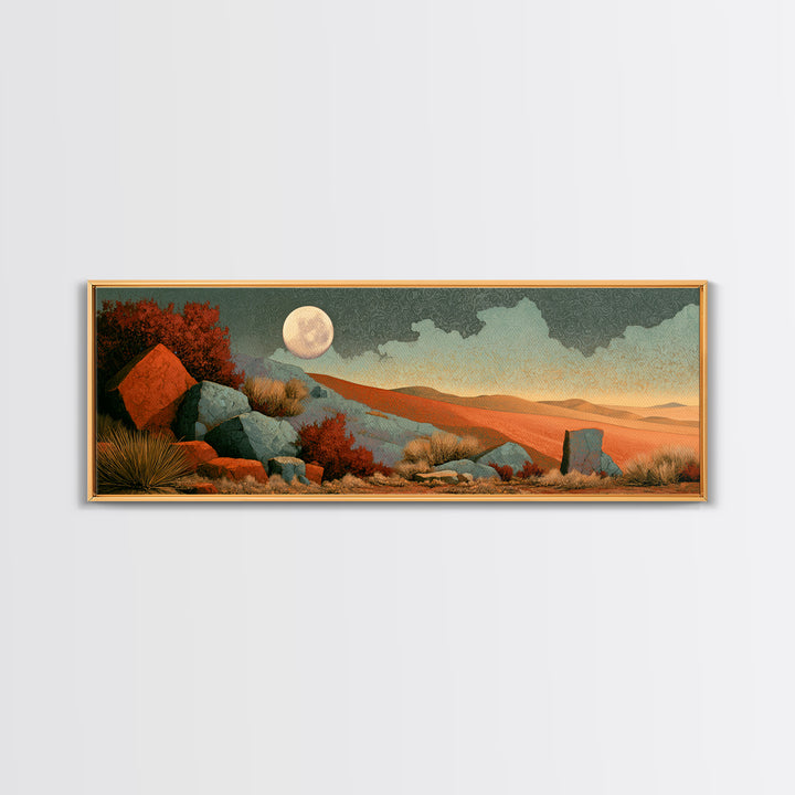 Desert Moon over Rolling Sand Framed Canvas Print, Desert Art, Living Room Decor, Southwestern Decor, Fine Art, Desert, DES-3x1-2