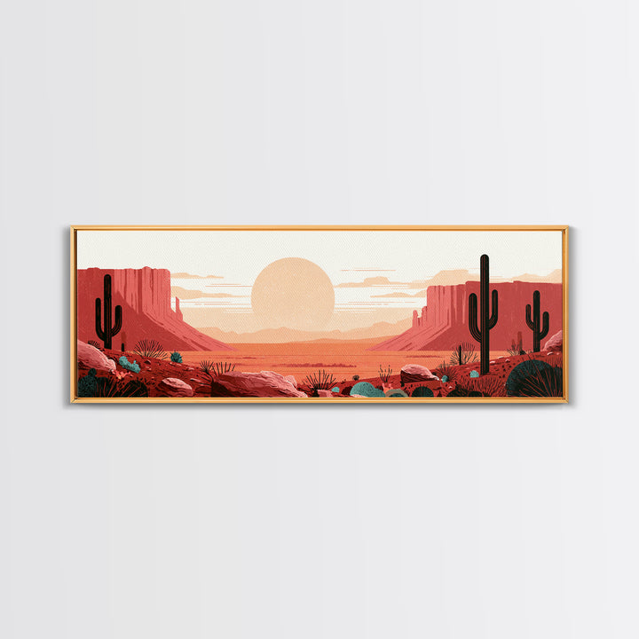 Minimal Beige Sun Canvas Print, Desert Art, Watercolor Painting, Southwestern Decor, Oil Painting, Desert, Nature Wall Art, DES-3x1-38