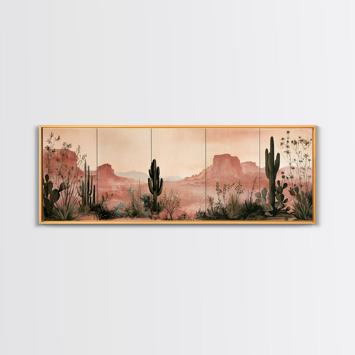 Cactus Botanical Plate Canvas Print, Desert Art, Minimalist Decor, Southwestern Decor, Fine Art, Desert, Boho, Original Art, DES-3x1-48