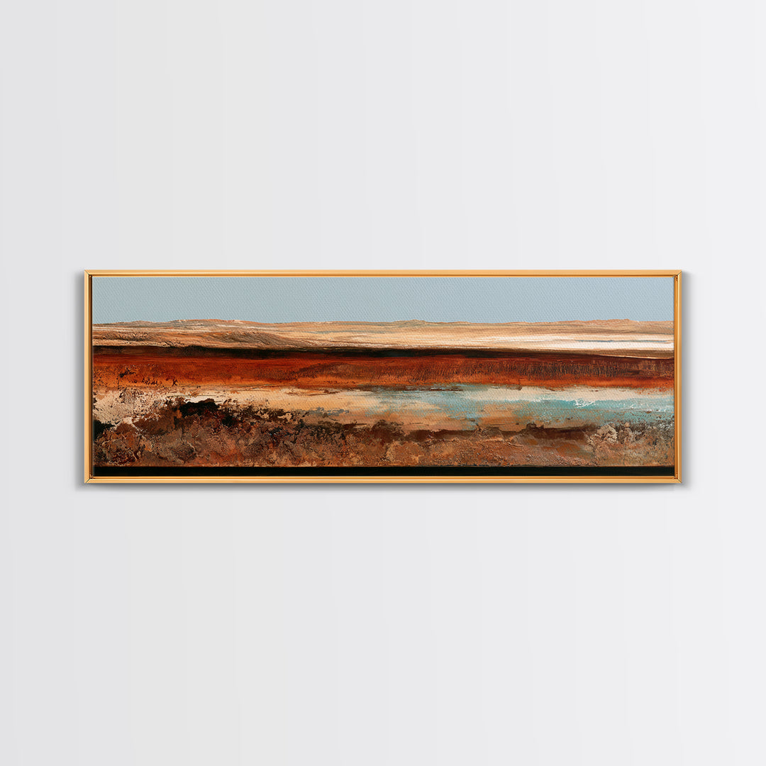 Abstract Heatwave Horizon Framed Canvas Print, Desert Art, Fine Art Print, Southwestern Decor, Oil Painting, Desert, DES-3x1-53