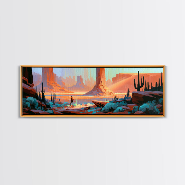 Sandstone Canyon with Dramatic Light Beam Framed Canvas Print, Desert Art, Wall Art, Southwestern Decor, Oil Painting, Desert, DES-3x1-56