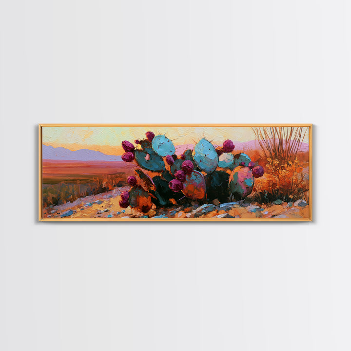 Prickly Pear Cactus Framed Canvas Print, Desert Art, Original Painting, Southwestern Decor, Fine Art, Desert, Bedroom Wall Art, DES-3x1-59