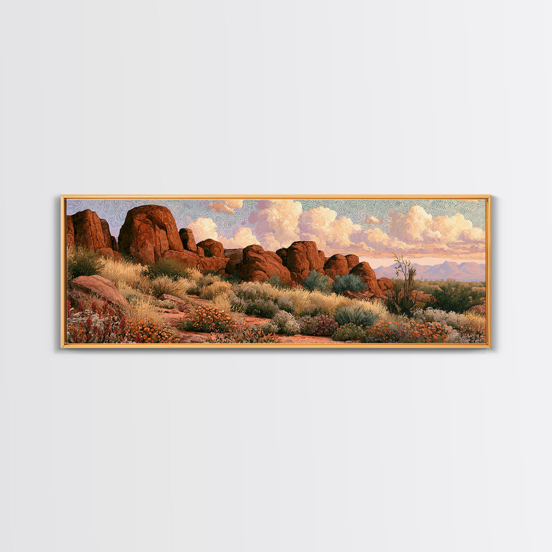 Desert Wildflowers After Spring Rain Framed Canvas Print, Desert Art, Room Decor, Southwestern Decor, Fine Art, Desert, DES-3x1-68