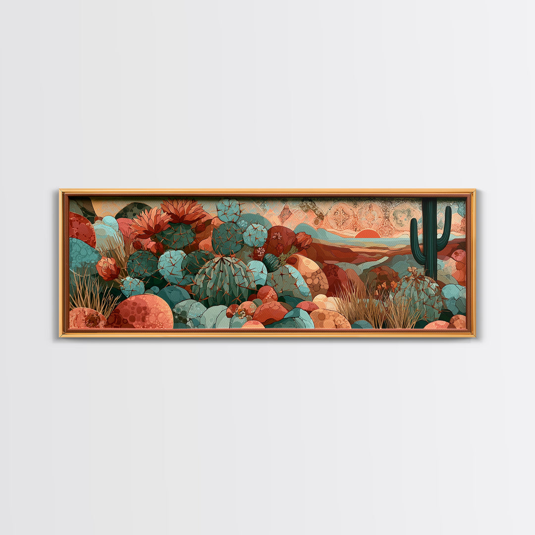 Cactus Botanical Plate Framed Canvas Print, Desert Art, Digital Prints, Southwestern Decor, Fine Art, Desert, Boho Wall Art, DES-3x1-72