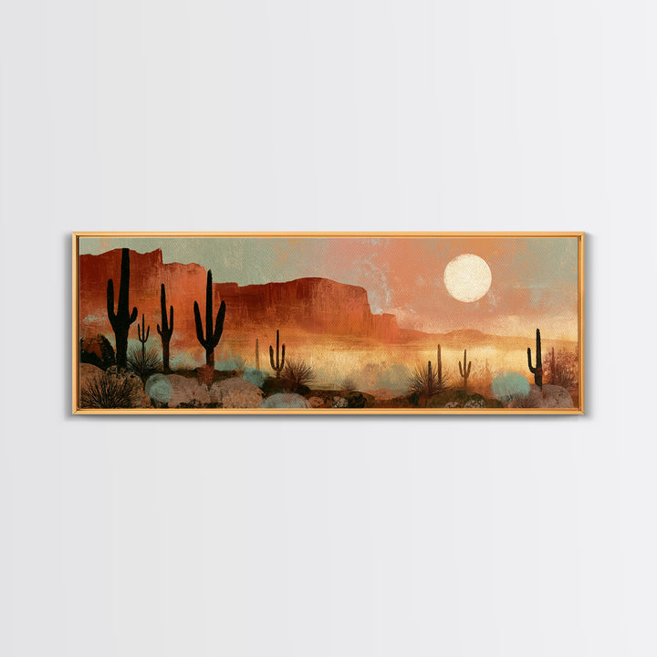 Desert Moon over Rolling Sand Framed Canvas Print, Desert Art, Colorful Wall Art, Southwestern Decor, Fine Art, Desert, DES-3x1-74