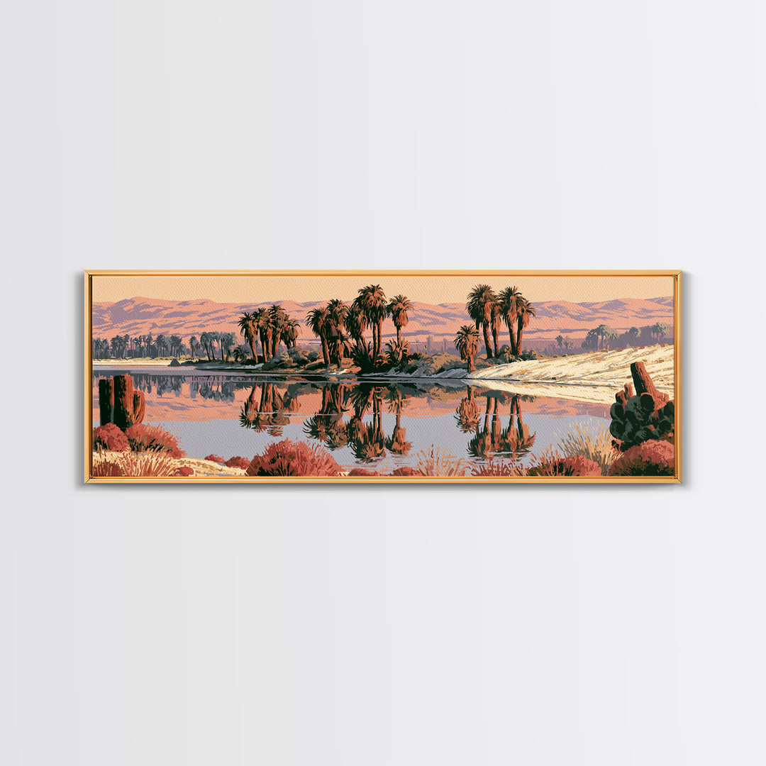 Palm Oasis Reflected Framed Canvas Print, Desert Art, Modern Wall Art, Southwestern Decor, Fine Art, Desert, Gallery Decor, DES-3x1-79