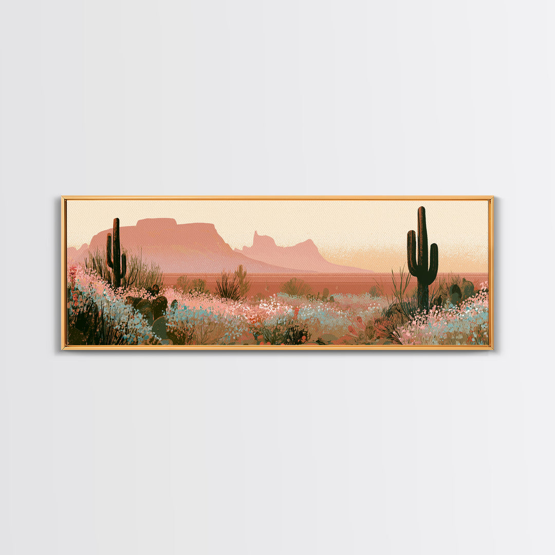 Desert Wildflowers After Spring Rain Canvas Print, Desert Art, Oil Painting, Southwestern Decor, Desert, Bedroom Wall Art, DES-3x1-92